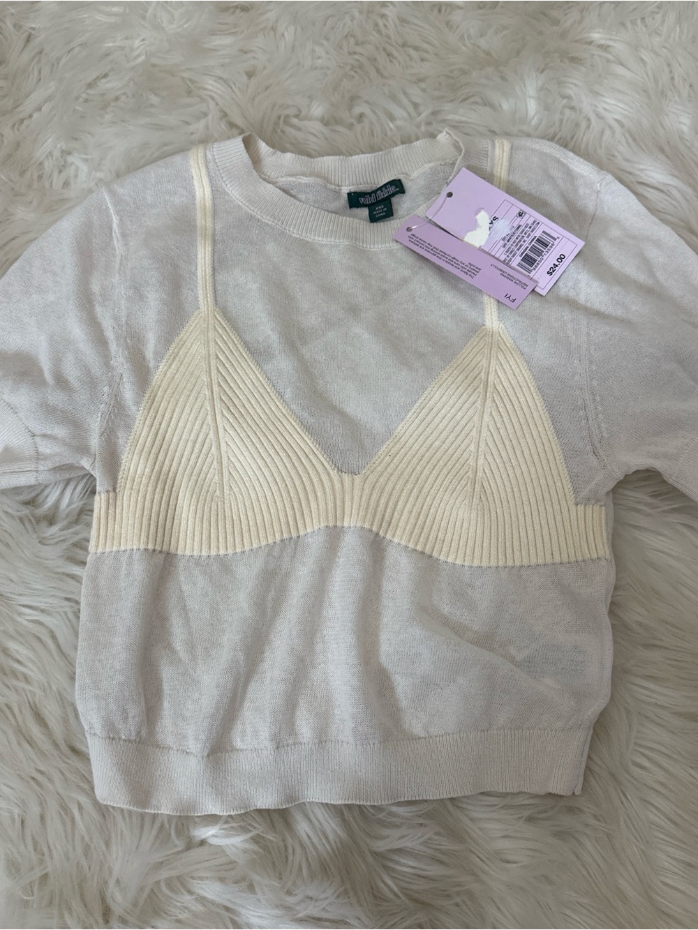 wild fable Cream Layered Ribbed Bralette Crop Top